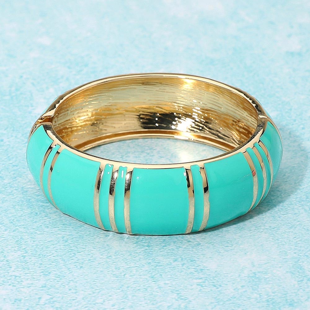 2pcs Black & Mint Green Enamel Gold-Tone Hinged Bangle Bracelet Fashion Set