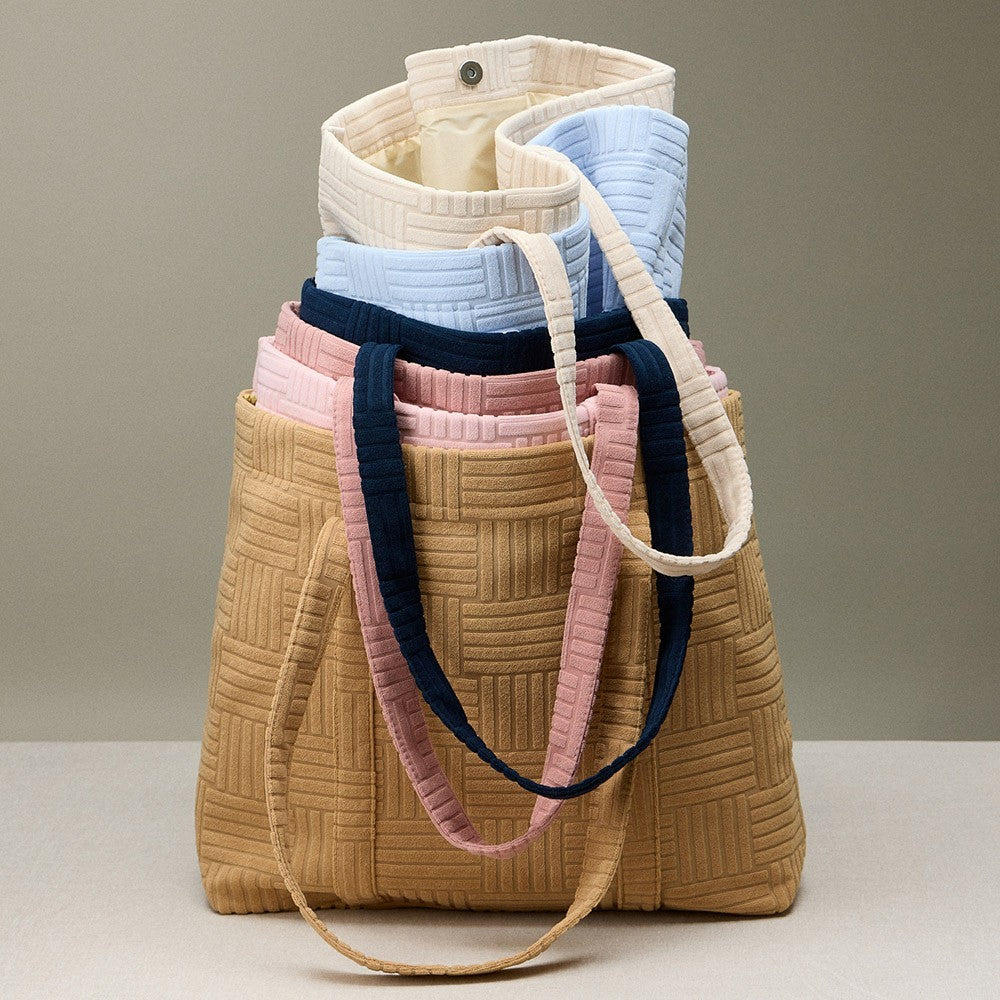 Womens Grid Pattern Everyday Tote Bag Light Blue 100% Polyester Double Handles