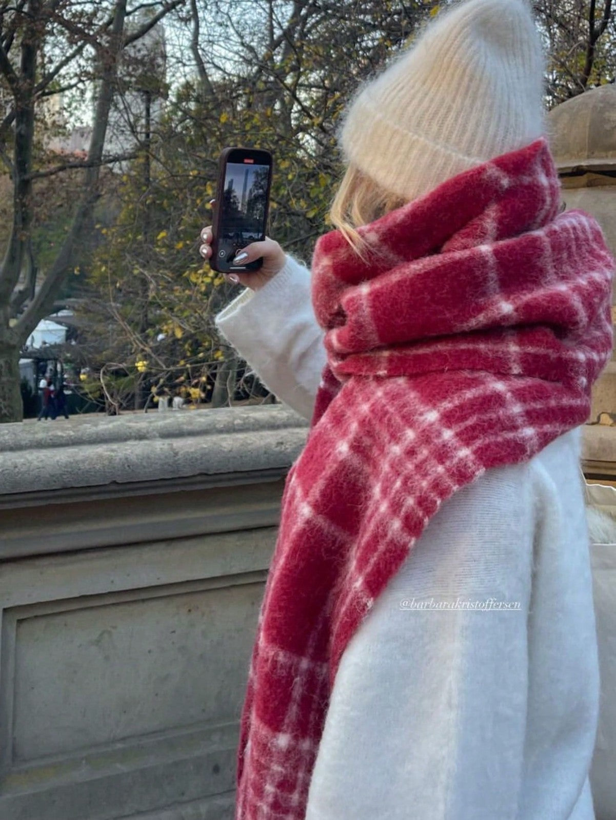 Chunky Plaid Scarf Red White Checkered Oversized Tassel Blanket Wrap Shawl