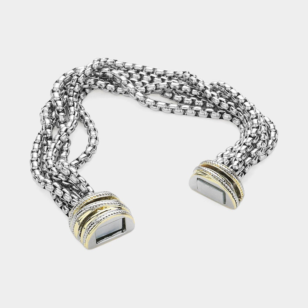 Two Tone Mesh Chain Magnetic Bracelet Cluster Design Fashion Jewelry Gift