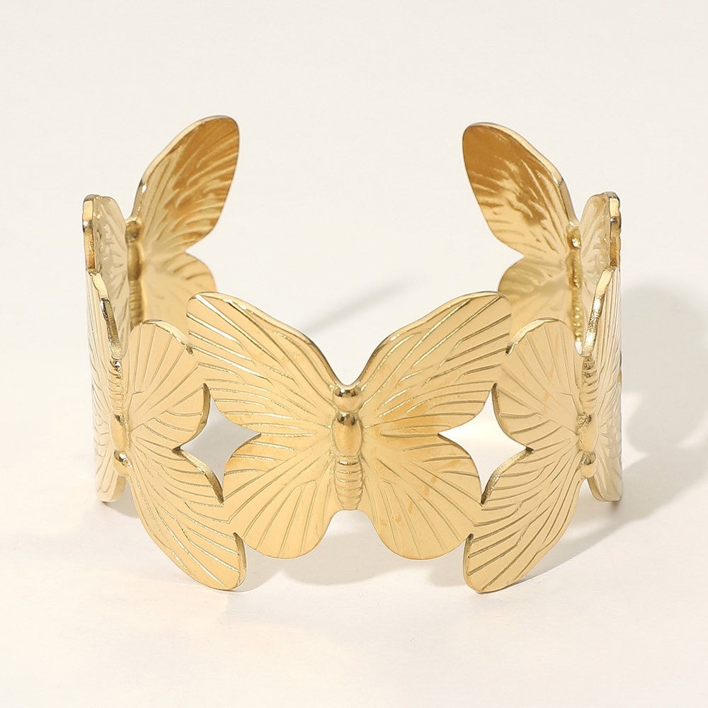 Gold Butterfly Filigree Cutout Statement Cuff Bracelet Jewelry