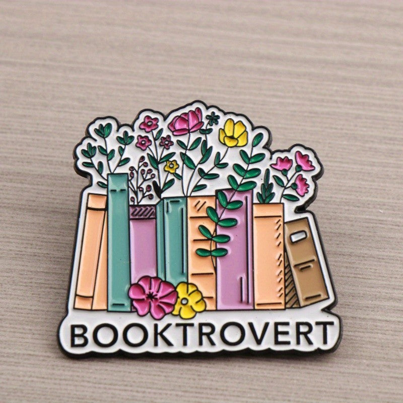 BOOKTROVERT Enamel Pin Book Lover Introvert Reading Bookworm Flower Gift