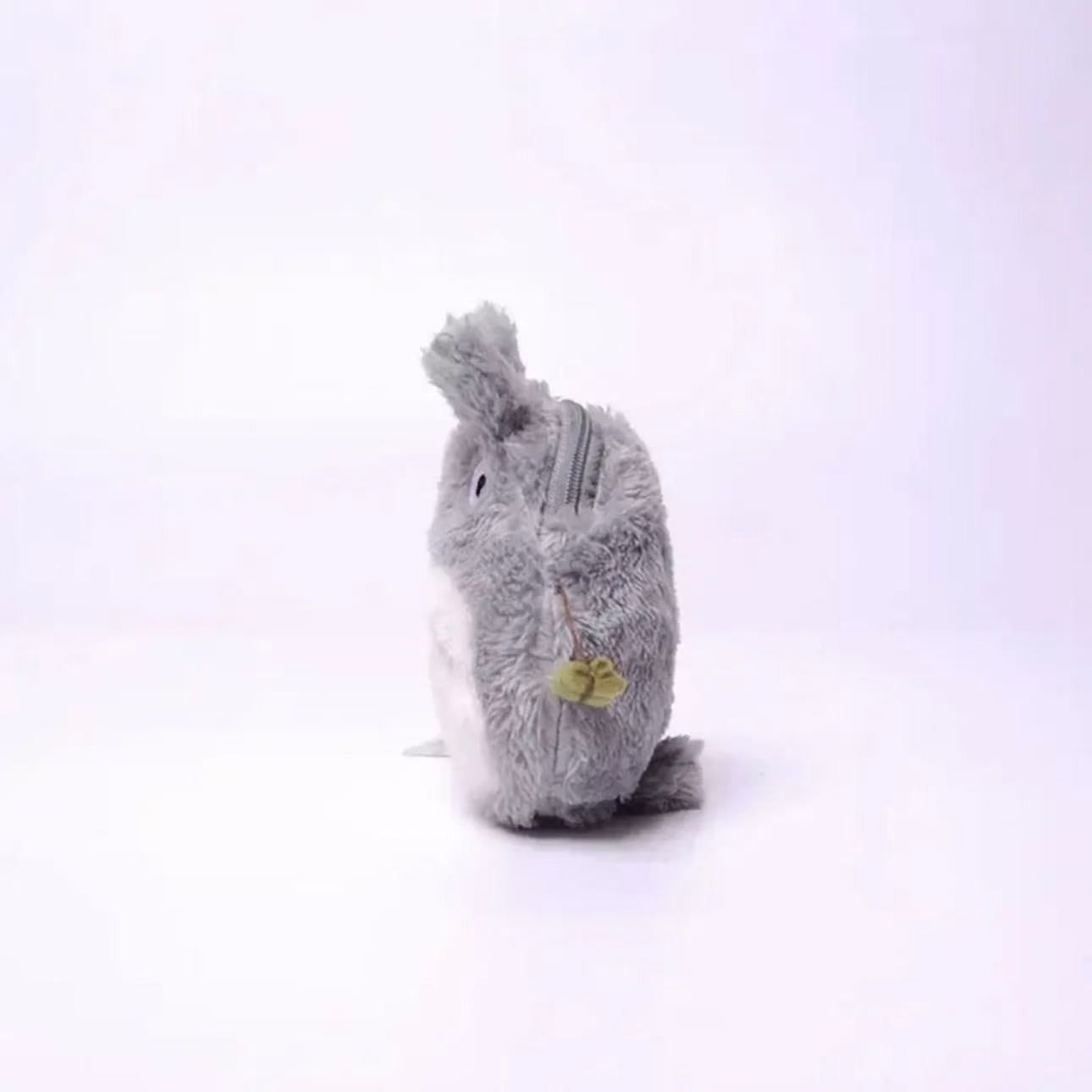 Fluffy Grey Forest Spirit Coin Purse Plush Key Chain Pouch Small Zipper Bag