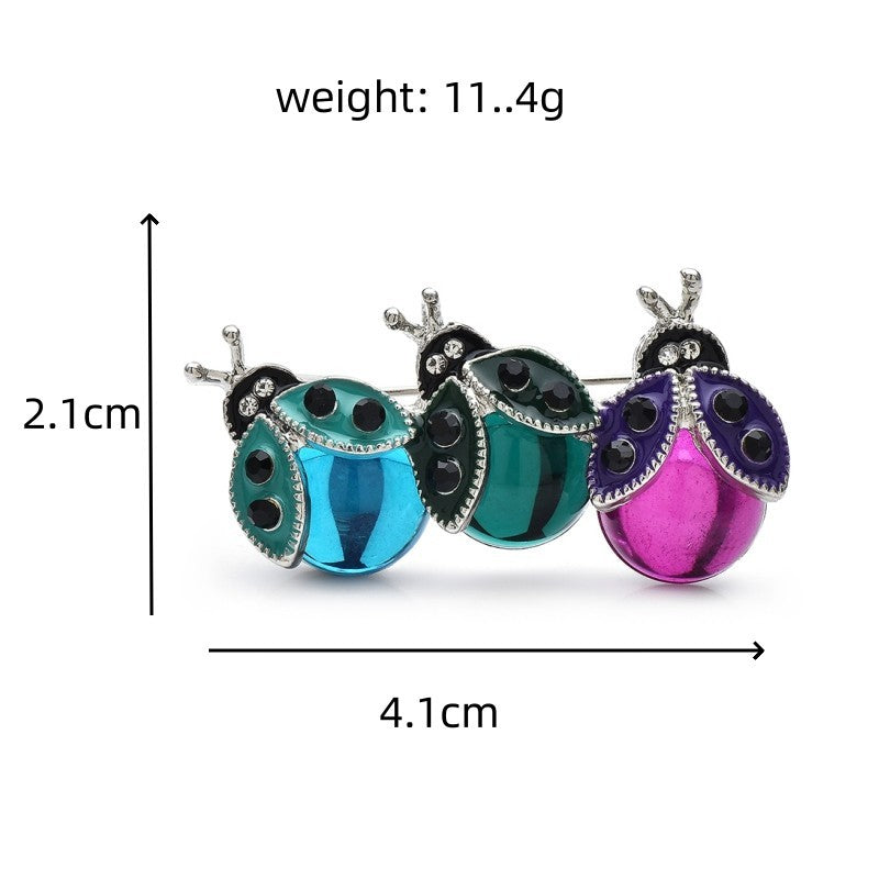 2pcs Ladybug Brooch Set Rhinestone Enamel Beetle Bug Animal Pins Fashion Jewelry