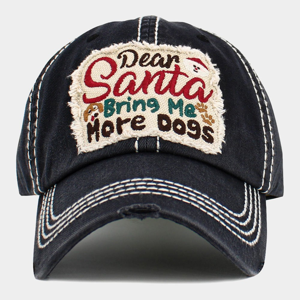Dear Santa Bring Me More Dogs Vintage Baseball Cap Christmas Hat for Dog Lovers