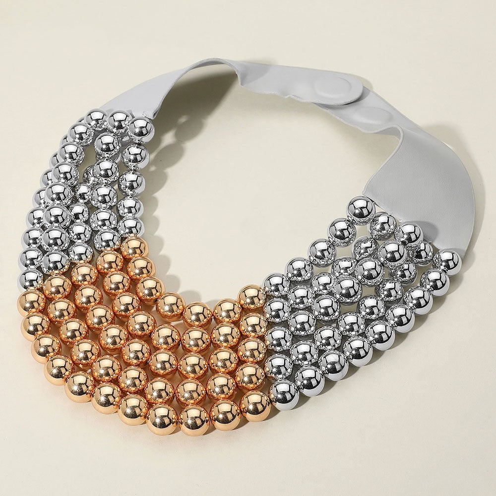 Mixed Metal Multi-Strand Bib Necklace Gold Silver Tone Bead Statement 17.5"