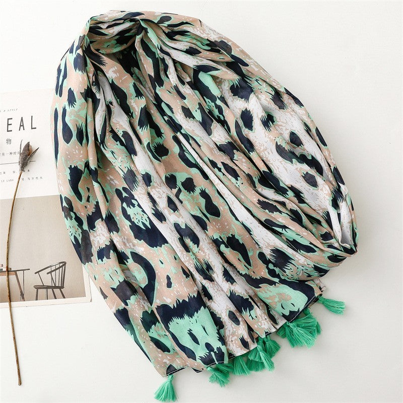2pcs Women Leopard Animal Print Paisley Tassel Scarf Large Wrap Shawl 71x35"