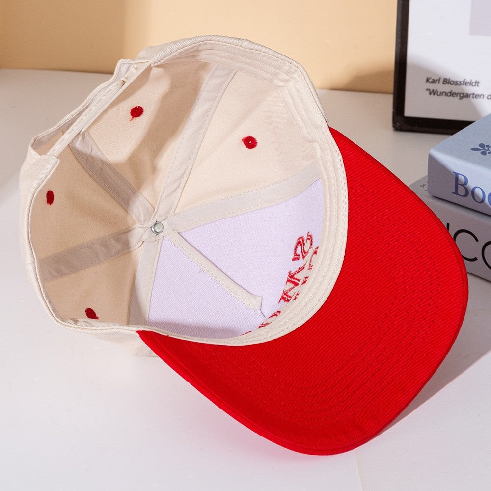 Smoke Show Red and Cream Two Tone Embroidered Snapback Trucker Hat Baseball Cap