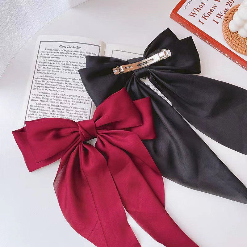 3pcs Large Oversized Hair Bow Set Satin Ribbon French Long Tail Clip Barrettes