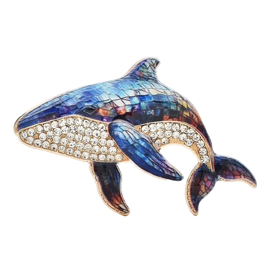 2pcs Whale Brooch Set Enamel Rhinestone Blue Pink Ocean Animal Sea Life Pin