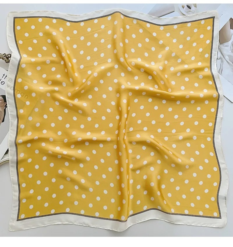 2pcs Polka Dot Silk Feel Square Neck Scarf Yellow Black Hair Head Wrap Set
