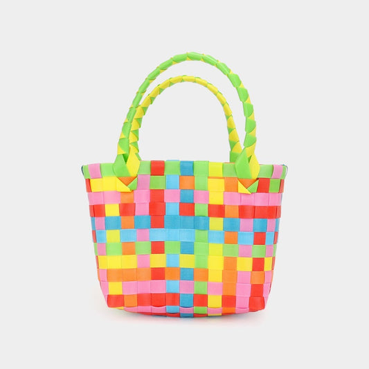 Mini Basket Weave Micro Tote Bag Multicolor Woven Top Handle Purse
