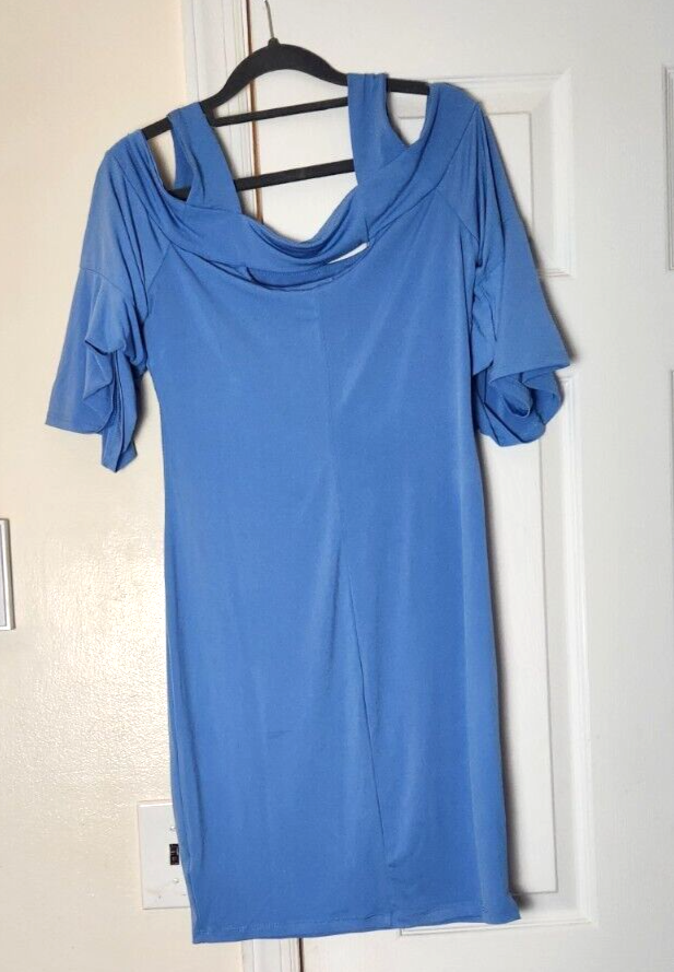 Cold Shoulder Blue Midi Dress Women’s Off Shoulder Elegant Chic Size Medium