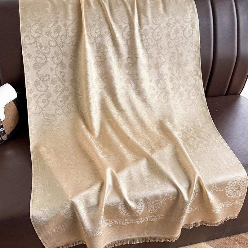 Champagne Jacquard Scarf Shawl Women's Long Wide Wrap Hijab Stole