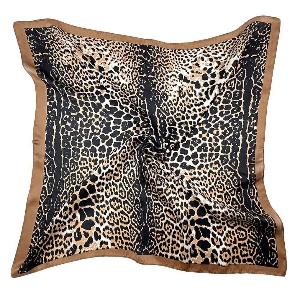 Allover Leopard Printed Square Silky Satin Bandana Scarf Polyester for Women