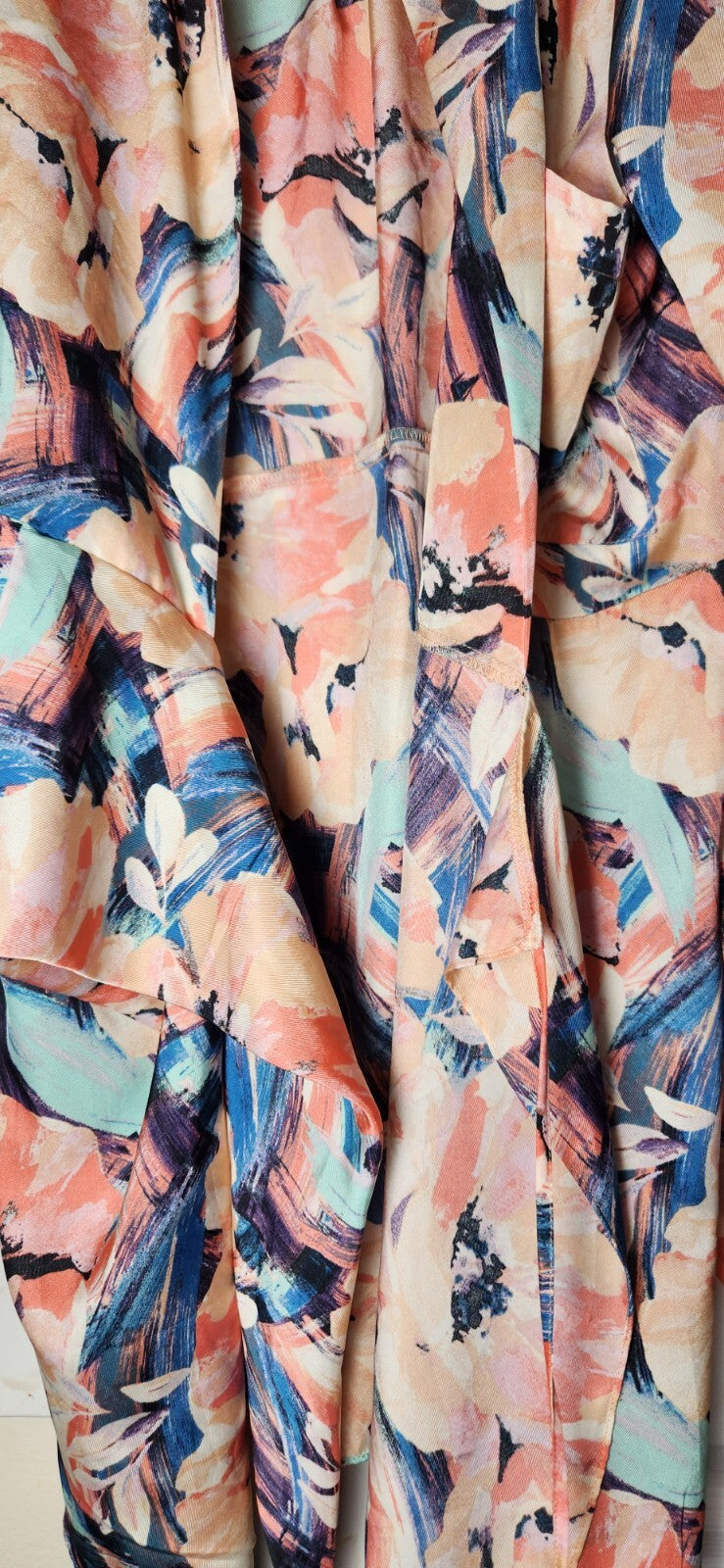 Women’s Watercolor Floral Wrap Dress Medium V Neck Belted Summer Party Casual