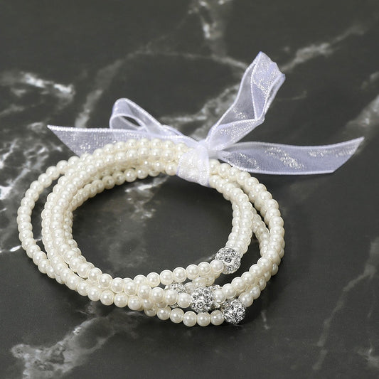 5PCS - Shamballa Ball Accent Pearl Beaded Multi-Layered Bracelets Stretchable