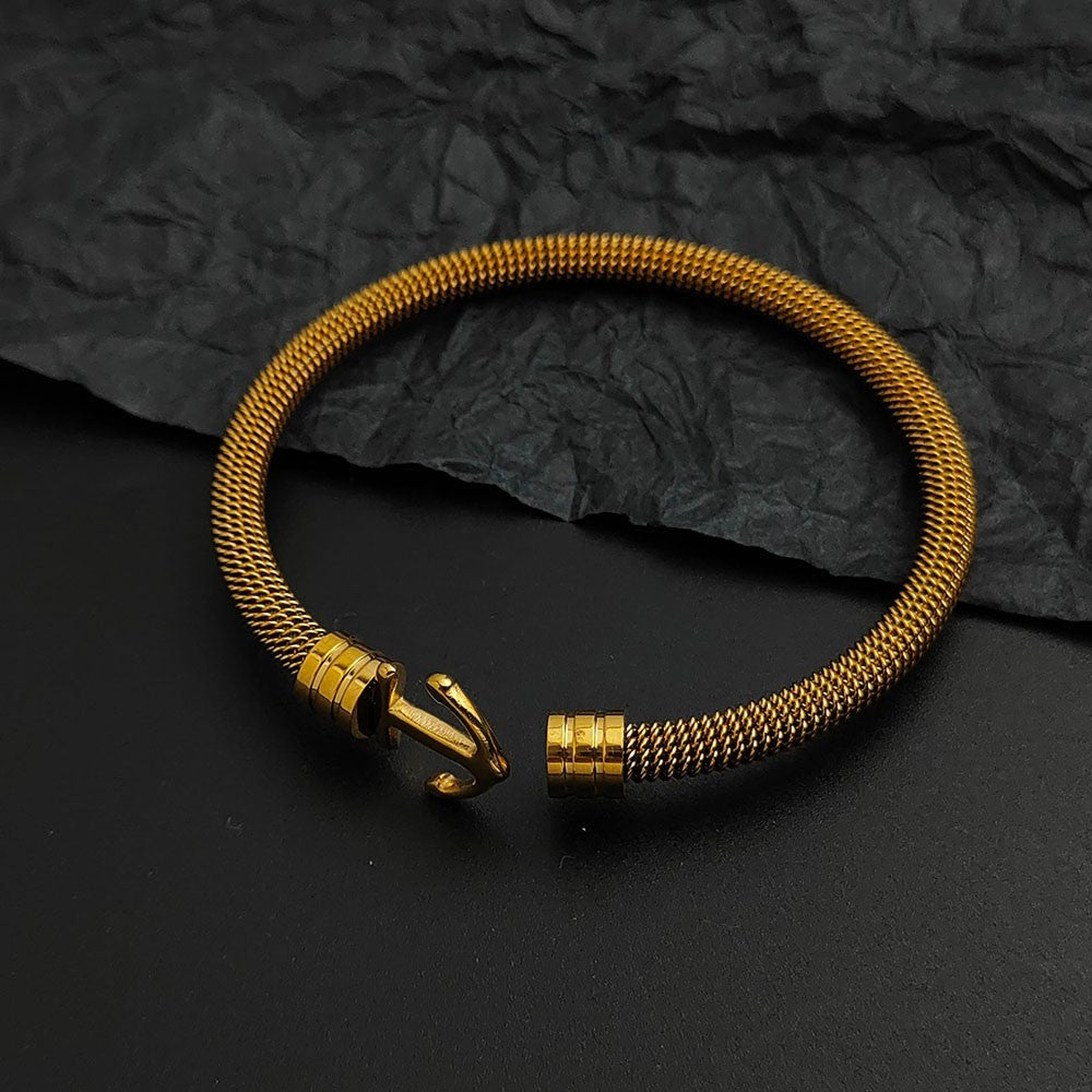 Gold Stainless Steel Anchor Cuff Bracelet for Men Women - Nautical Jewelry Gift