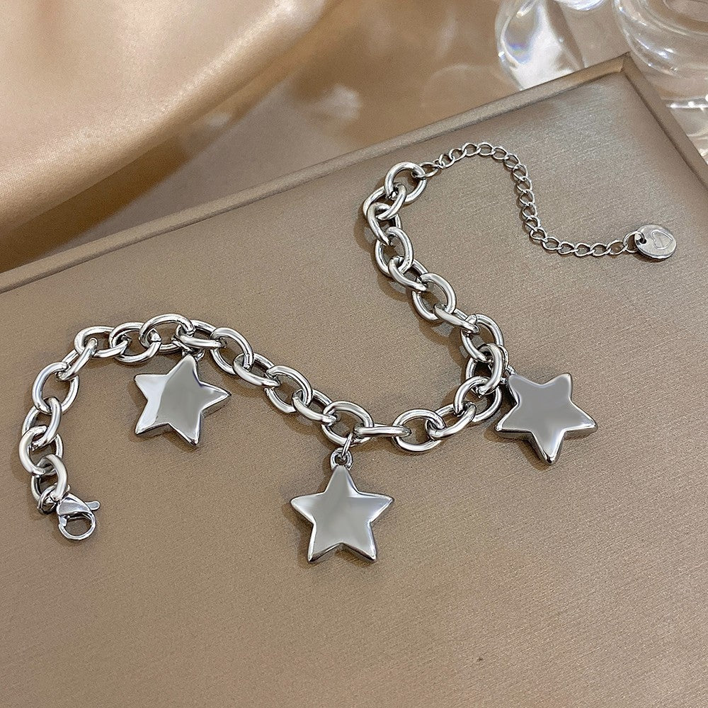 2pcs Gold Silver Star Charm Bracelet Set Chain Link Adjustable Jewelry