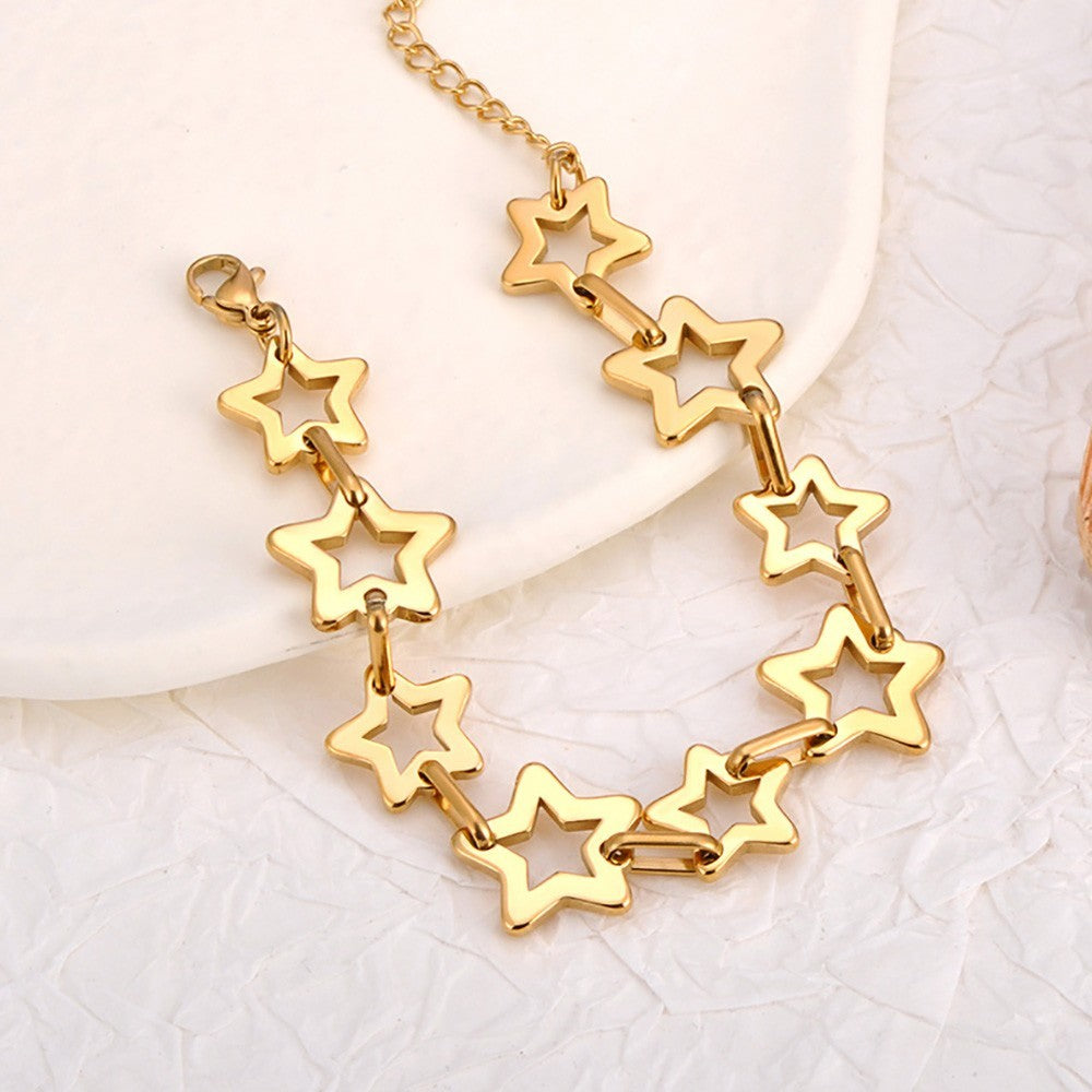 Gold Tone  Plated Stainless Steel Star Linked Bracelet Jewelry for Women