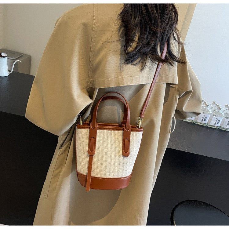 Sturdy Canvas Bucket Bag for Women Shoulder Strap Crossbody Retro Casual Handbag