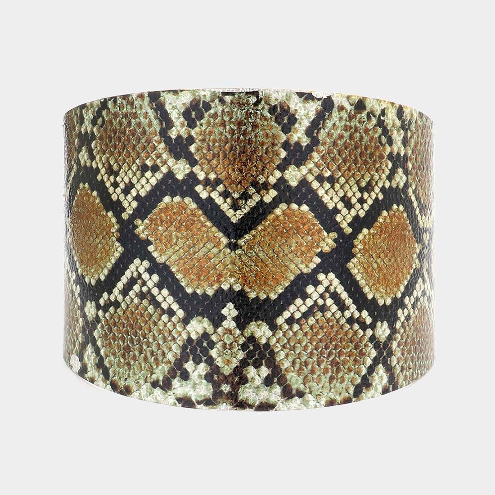 Wide Python Snakeskin Print Statement Cuff Bracelet - Bold 2.2" Fashion Jewelry