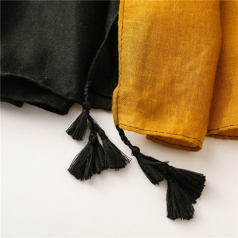 Dip Dye Ombre Scarf Wrap Shawl 71" Cotton Viscose Black Yellow Tassel