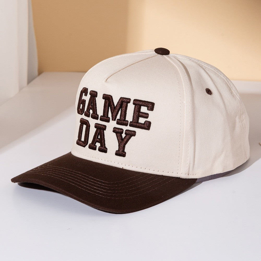 Game Day Cream & Brown Structured Baseball Cap Hat Collegiate Varsity Style
