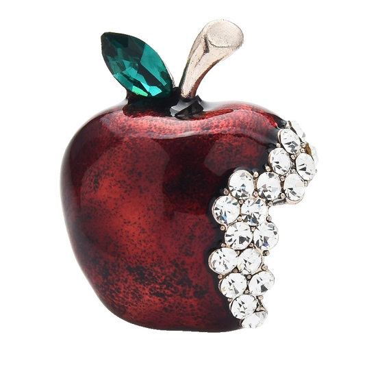Red Apple Brooch Bite Crystal Rhinestone Enamel Pin Teacher Gift Jewelry