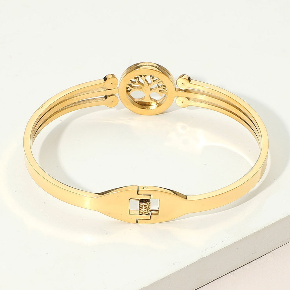 2pc Tree of Life Bangle Set CZ Accent Stainless Steel Gold Silver Tone Jewelry