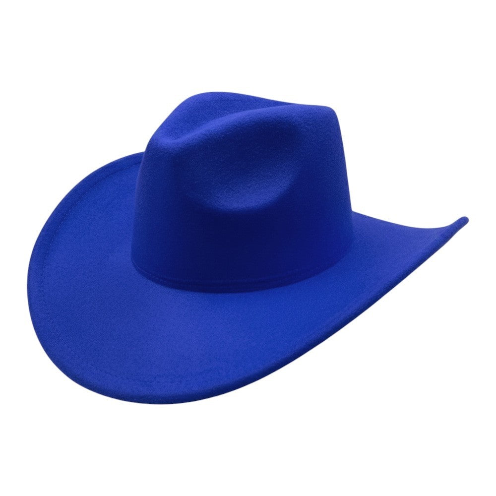 Vibrant Royal Blue Felt Cowboy Hat Wide Brim Western Fedora Style