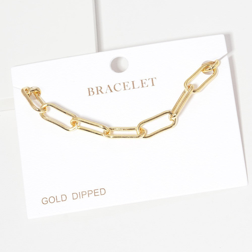 Gold & Silver Paperclip Chain Link Bracelets  Set Adjustable Fashion Jewelry