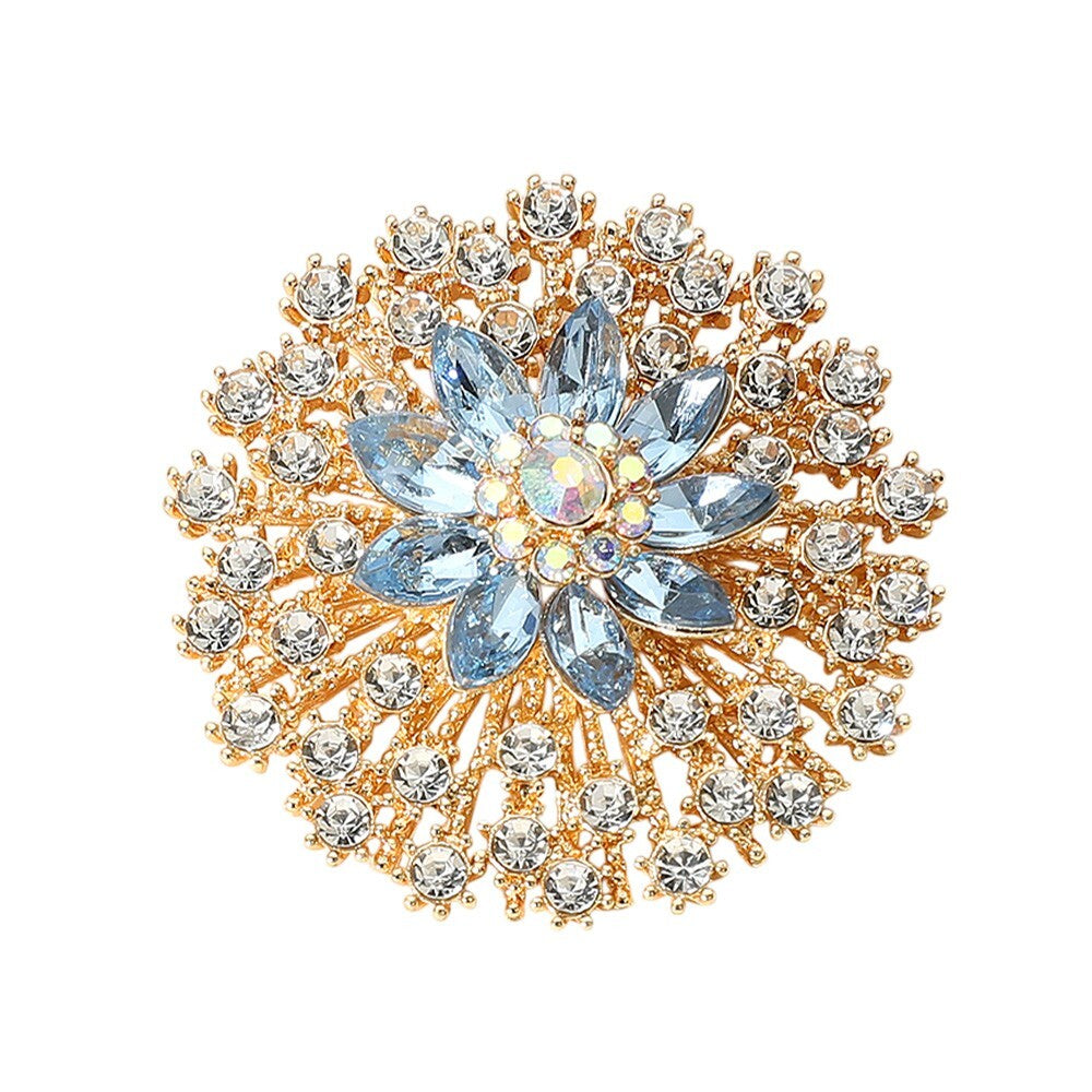 Stone Embellished Flower Brooch Pin Elegant Crystal Floral Lapel for Women