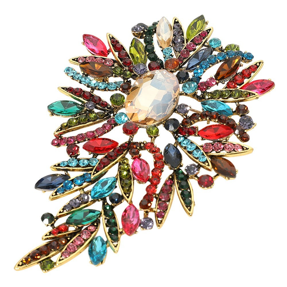 Glass Stone Cluster Embellished Statement Floral Crystals Pin Brooch Multicolor