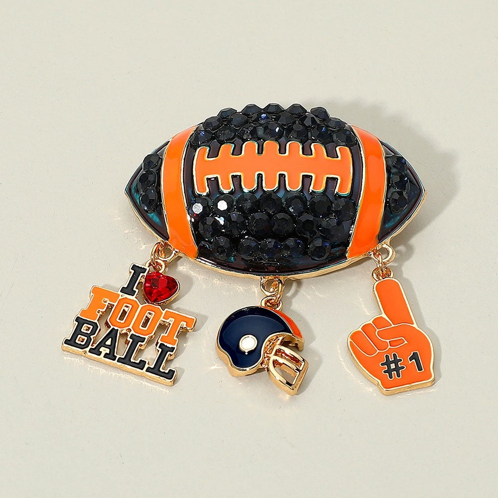 2Pcs Football Lover Stud Earrings - Orange & Black Sports Fan Gift