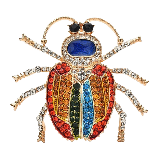 Rainbow Beetle Brooch Pin Insect Multicolored Crystal Rhinestone Gift