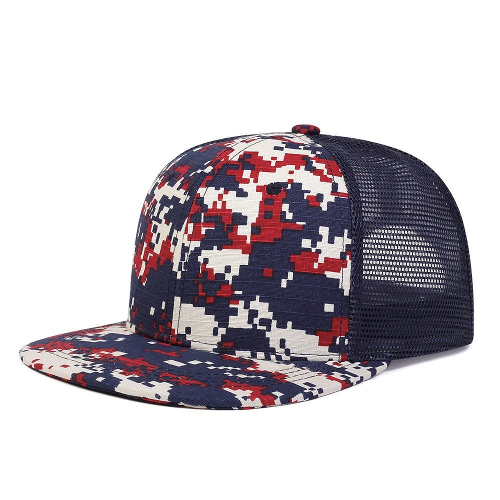 Patriotic Digital Camo Snapback Trucker Hat Flat Brim Mesh Back USA