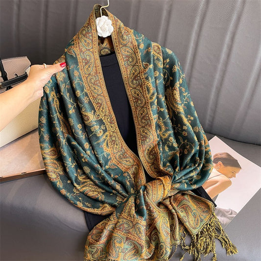 Luxury Green Pashmina Shawl Printed Autumn Winter Scarf Wrap for Women