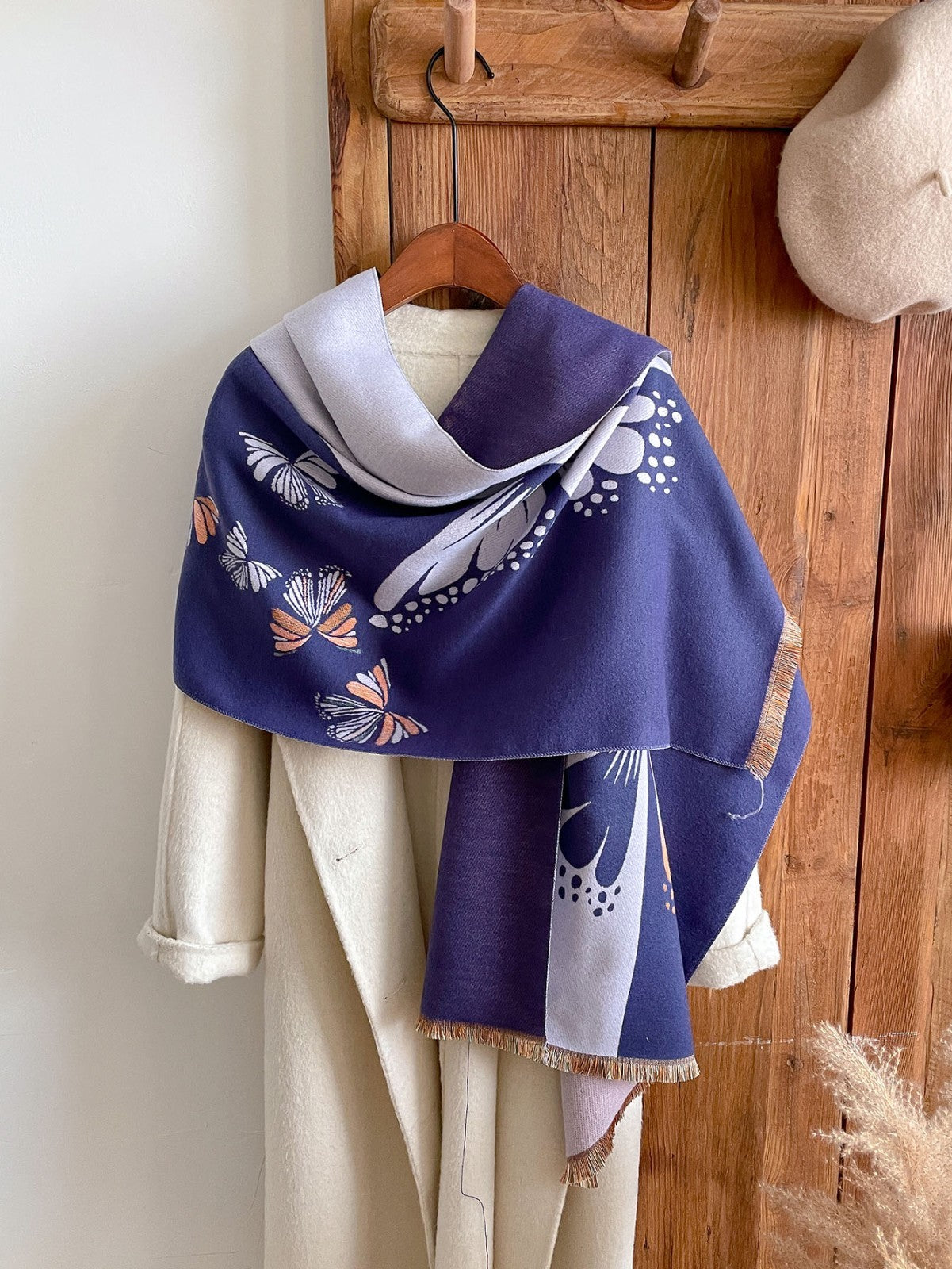 Oversized Cashmere Feel Scarf Solid Color Winter Warm Wrap Shawl Fringe