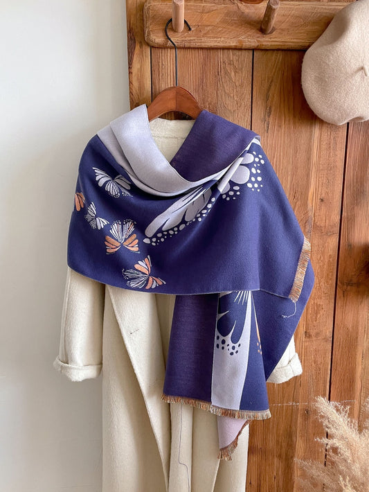 Oversized Cashmere Feel Scarf Solid Color Winter Warm Wrap Shawl Fringe