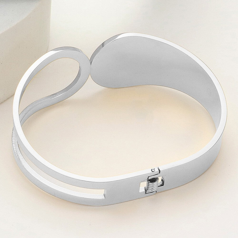 Stainless Steel Abstract Hinged Bangle Bracelet Modern Minimalist Jewelry