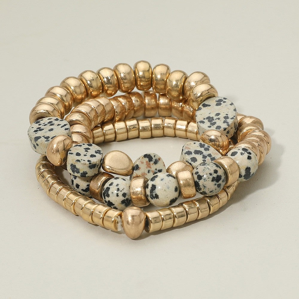 3pcs Gold Tone Hammered Bangle Triple Textured Band Three Piece Jewelry Set