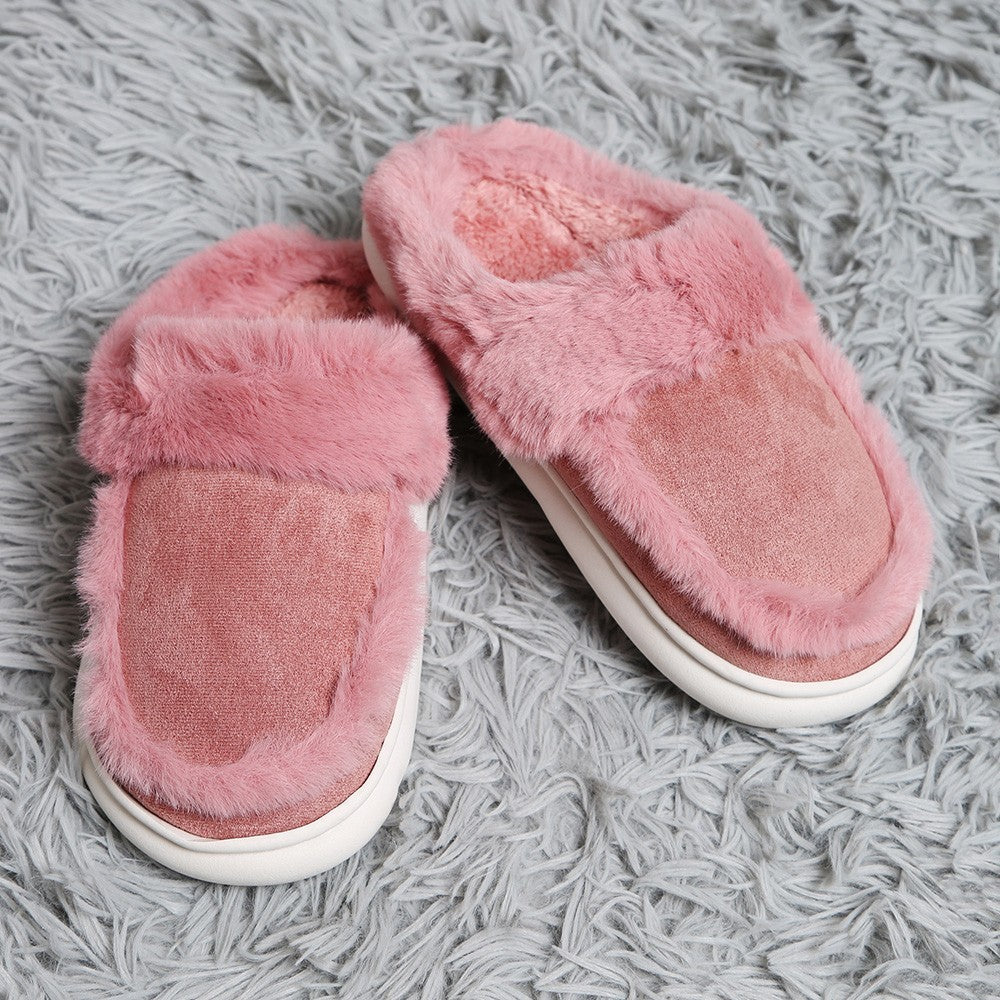 Fluffy Pink Slippers Women's Faux Fur Cozy House Shoes Slip-On Indoor S/M