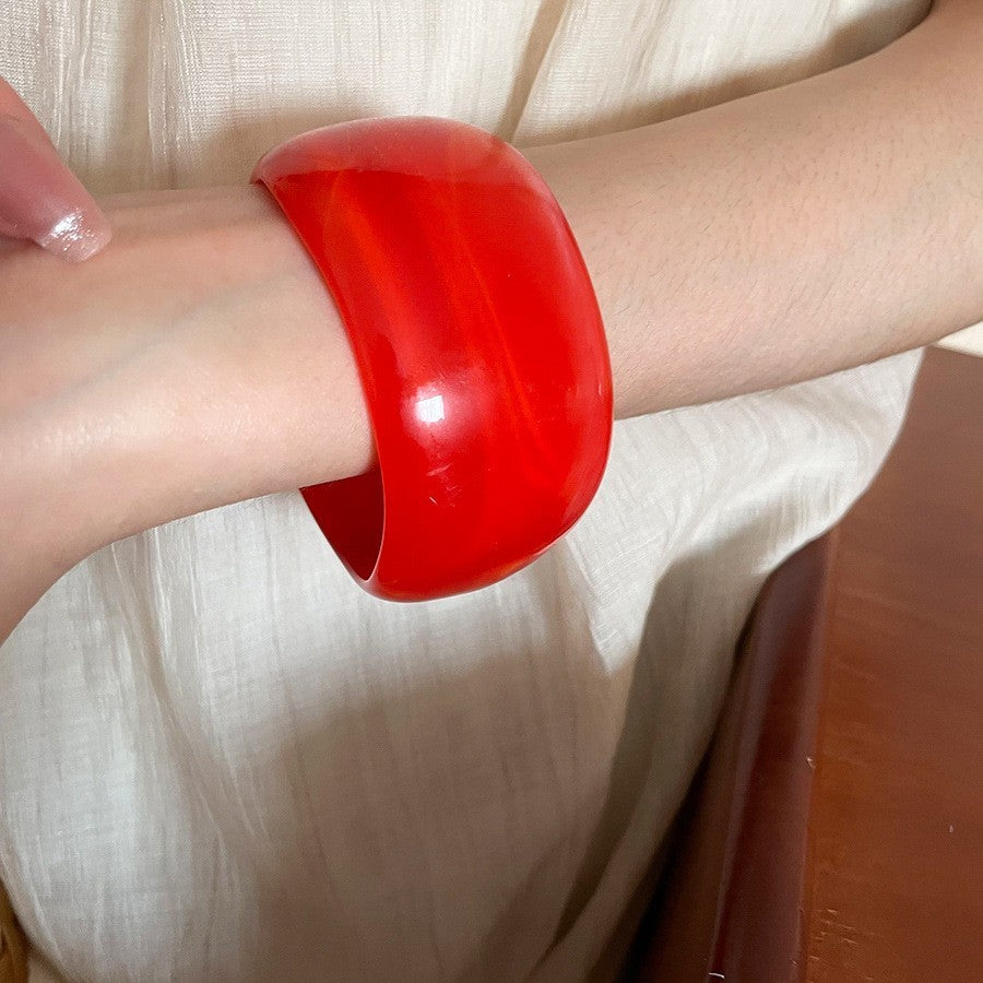2pcs Chunky Acrylic Bangle Bracelet Set Marble Resin Wide Cuff Statement Jewelry