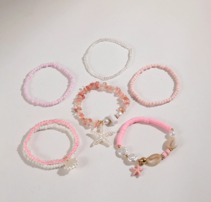 5pcs Boho Beach Shell Charm Bracelet Set for Women Ocean Jewelry Pink Bracelets