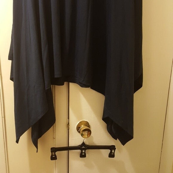 Loose Fit Navy Blue Tunic Dress Top Casual Short Sleeve Women's Blouse Large