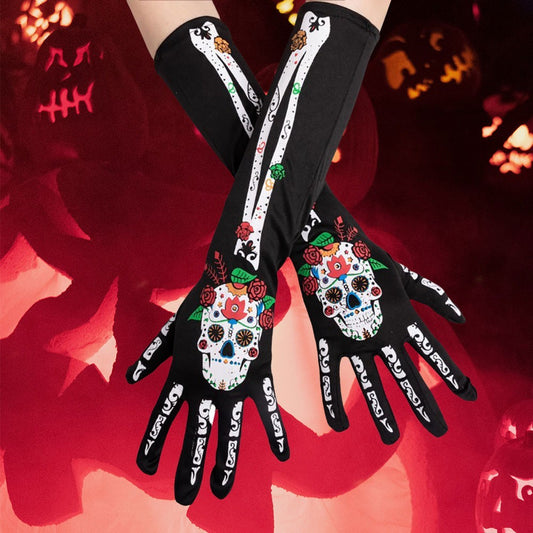 Day of the Dead Sugar Skull Skeleton Elbow Length Costume Gloves