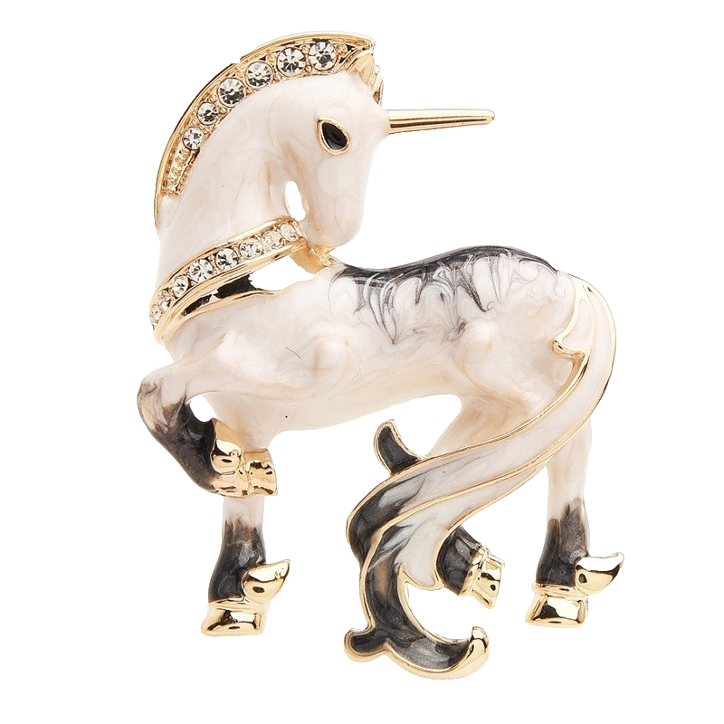 Unicorn Brooch White Enamel Rhinestone Pin Pendant Women's Statement Jewelry