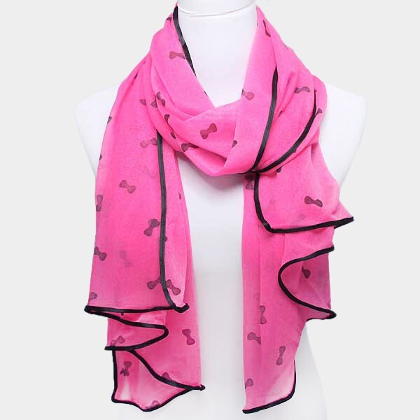Bow Print Lightweight Fashion Scarf for Women Oblong Neck Wrap or Headscarf