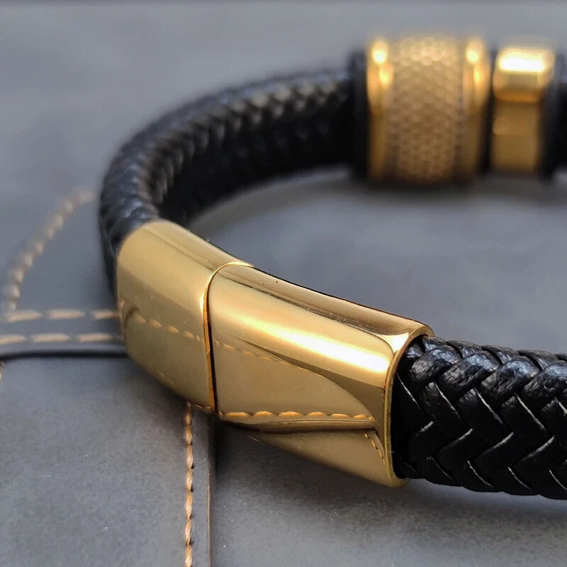 Fashion Gold-Plated Cross Leather Bracelet Unisex 7.2 inches Mens Wrap Bracelets